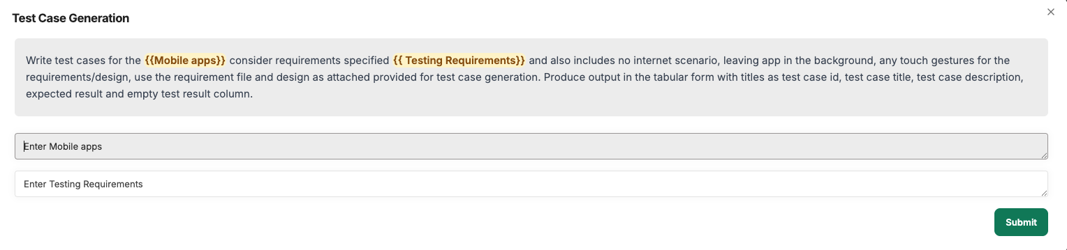 Test Case Generation prompt example